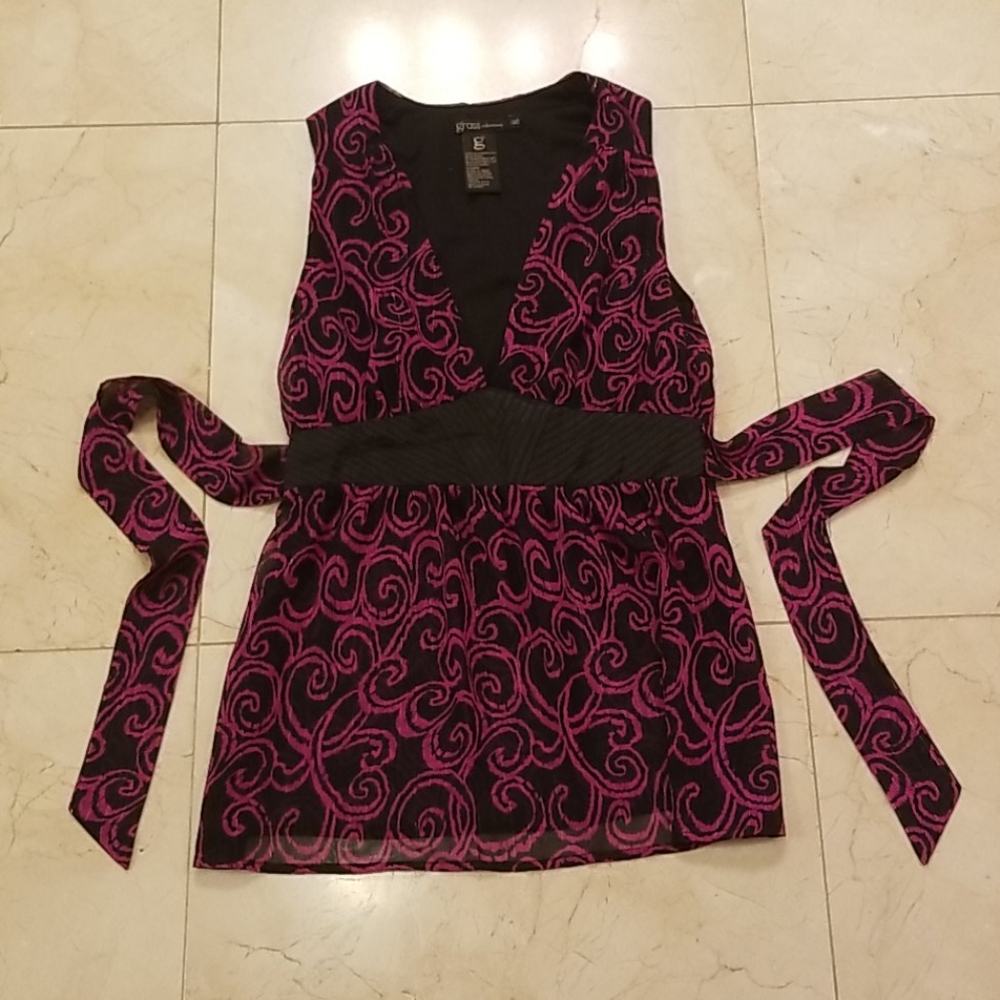 NEW Black & Purple Scroll Professional Blouse